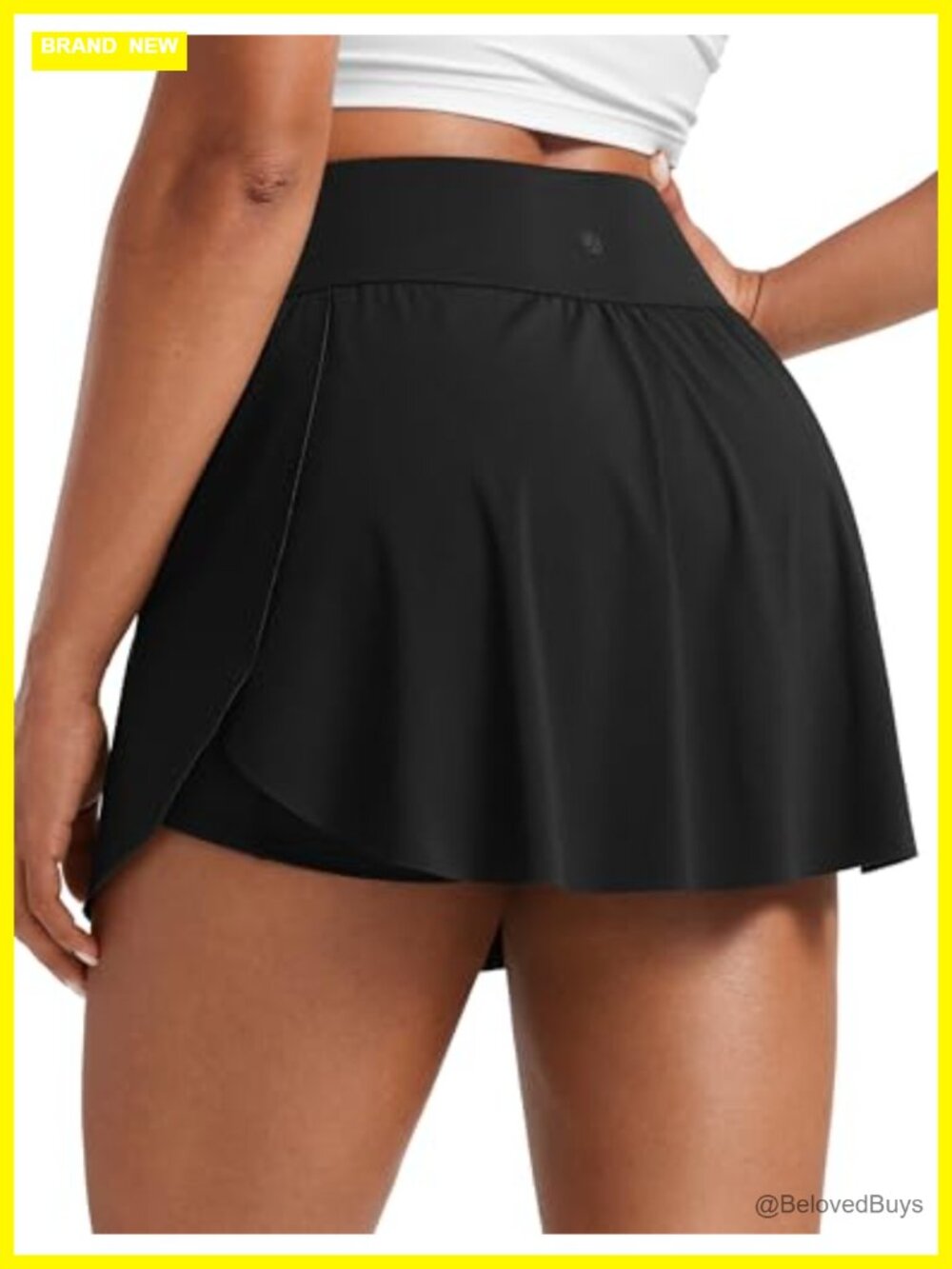 High Waisted Side Slit Tennis Skirt with Built-in Shorts and Pockets